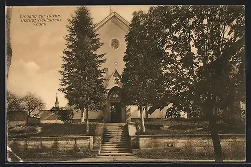 AK Cham, Institut Heiligkreuz, Eingang zur Kirche