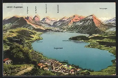 AK Zug, Zugersee, Blick über den See mit Bristenstock