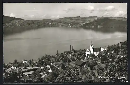 AK Walchwil /Zugersee, Ortsansicht mit Seeblick und Gasthof z. Sternen aus der Vogelschau