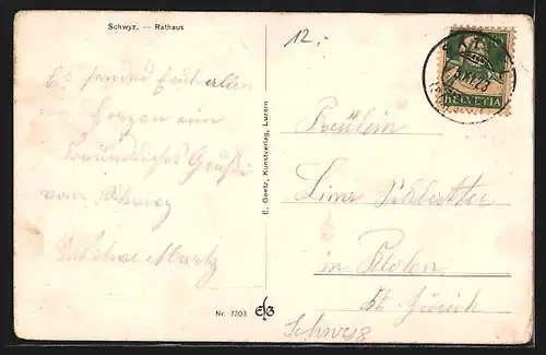 AK Schwyz, Rathaus mit Umgebung