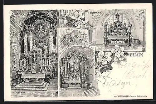 AK Einsiedeln, Kirche mit St. Sigismund, Oelberg und Hochaltar