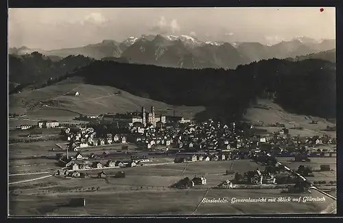 AK Einsiedeln, Gesamtansicht mit Glärnisch aus der Vogelschau