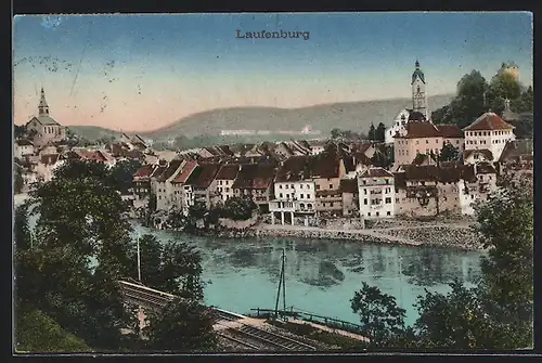 AK Laufenburg, Uferpartie mit Kirche