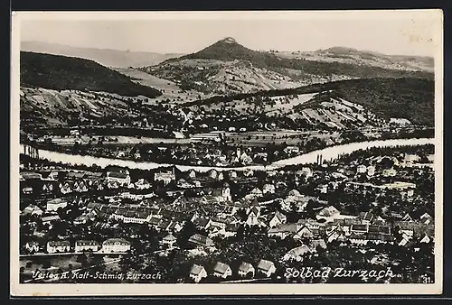 AK Solbad Zurzach, Ortsansicht mit Fluss aus der Vogelschau