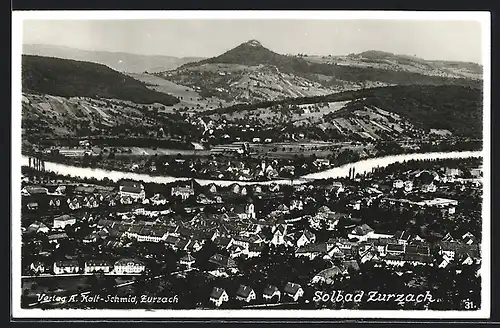 AK Solbad Zurzach, Ortsansicht mit Fluss aus der Vogelschau