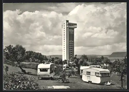 AK Zurzach, Turm der Thermalquelle und Camping Platz