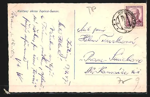 AK Kostany, Kostany okres Teplice-Sanov, Ortsansicht