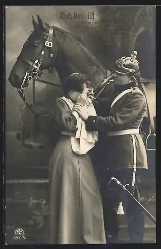 AK Soldatenliebe, Soldat tröstet seine trauernde Frau