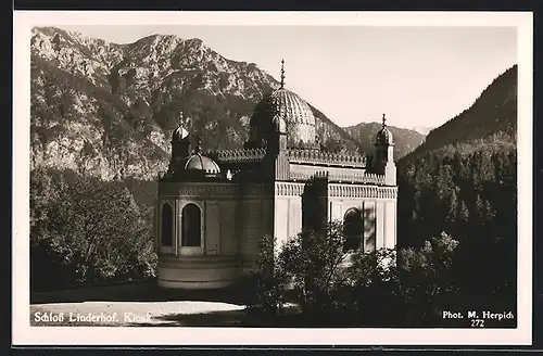 AK Kiosk des Schlosses Linderhof mit Bergen