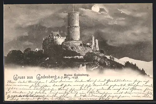 AK Godesberg, Ruine Godesberg bei Vollmond