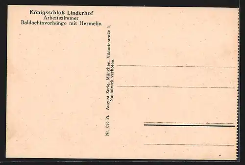 AK Königsschloss Linderhof, Innenansicht Arbeitszimmer, Baldachinvorhänge mit Hermelin