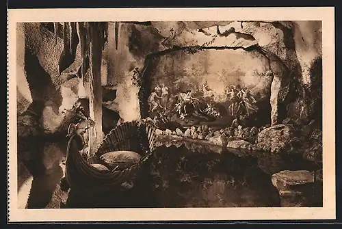 AK Königsschloss Linderhof, Blaue Grotte mit Gemälde Thannhäuser`s Traumleben i. Venusberg