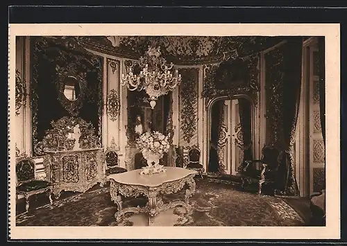 AK Königsschloss Linderhof, Speisezimmer mit versenkbarem Marmortisch, Innenansicht