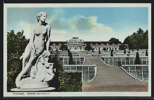 AK Potsdam, Schloss Sanssouci mit Treppe