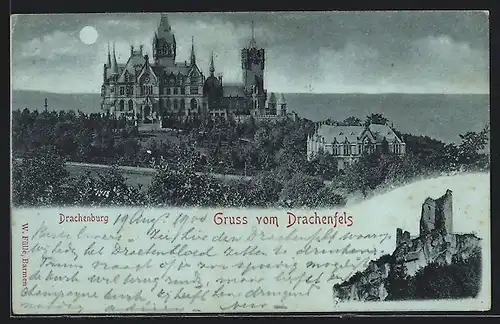 AK Königswinter, Die Drachenburg und der Drachfels