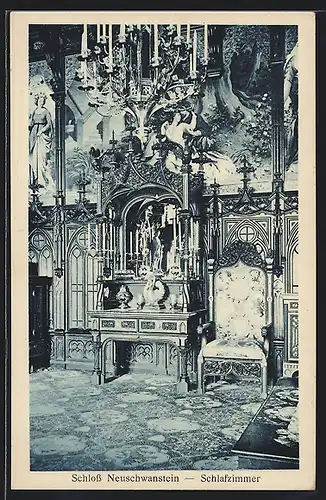 AK Schloss Neuschwanstein, Schlafzimmer, Innenansicht