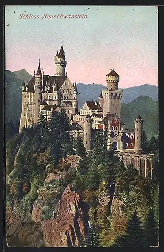 AK Blick auf Schloss Neuschwanstein mit Bergen