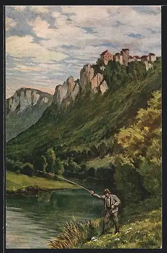 AK Leibertingen, Schloss Wildenstein mit Angler