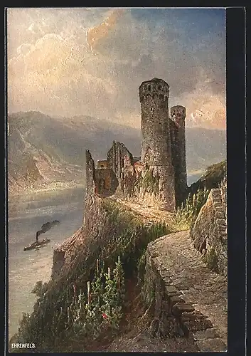 AK Ehrenfels, Ruine mit Dampfer