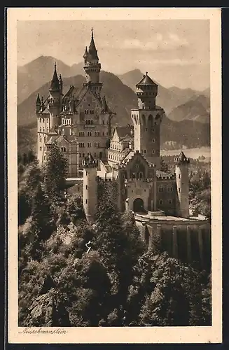 AK Blick zum Schloss Neuschwanstein mit Bergen