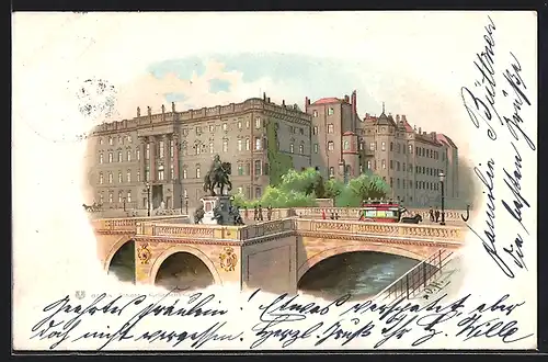Künstler-AK Berlin, Blick auf Kurfürstenbrücke & Schloss