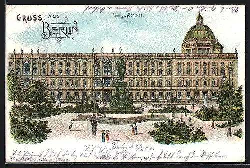 Lithographie Berlin, Partie am Stadtschloss