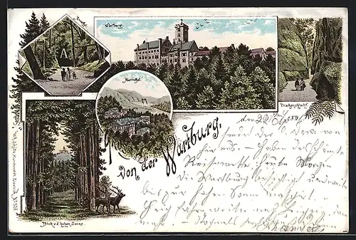 Lithographie Eisenach, Wartburg, Im Annathal, Blick v. d. Hohen Sonne, Die Drachenschlucht