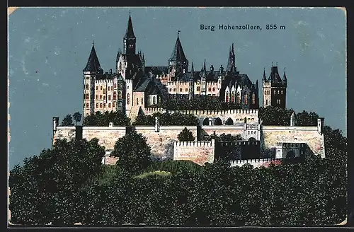Lithographie Ansicht von Burg Hohenzollern