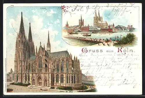 Lithographie Köln, Dom & Ortsansicht