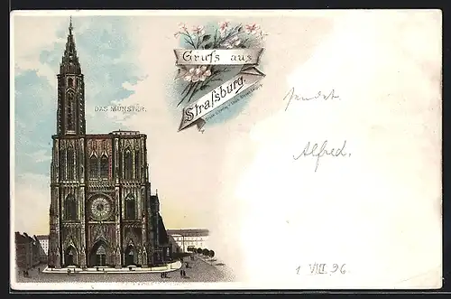 Lithographie Strassburg, Blick auf das Münster