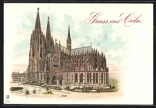 Lithographie Köln, Blick auf den Dom