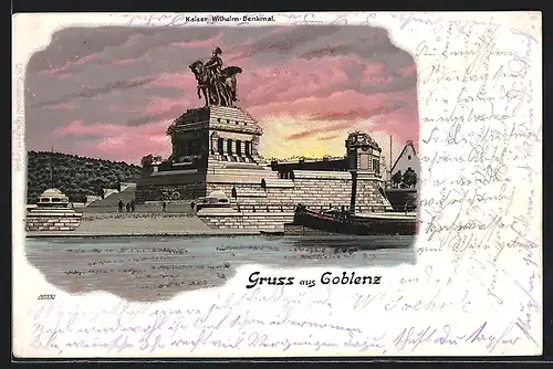 Lithographie Coblenz, Kaiser-Wilhelm-Denkmal