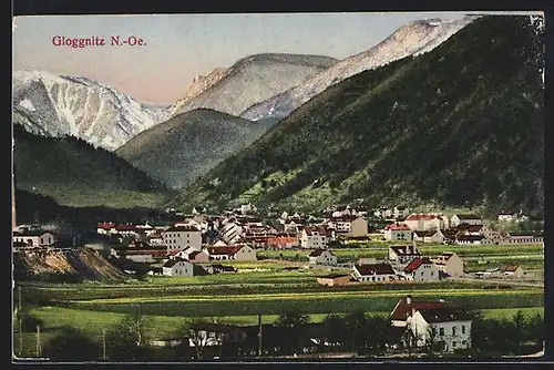 AK Gloggnitz, Teilansicht mit Bergen