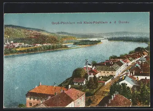 AK Gross-Pöchlarn, Panorama mit Klein-Pöchlarn a. d. Donau