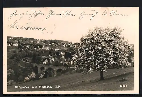 AK Eichgraben a. d. Westbahn /N.-D., Teilansicht bei Baumblüte