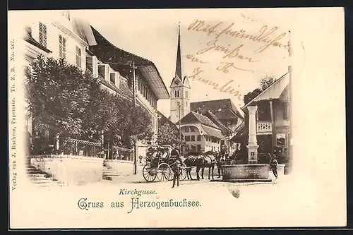 AK Herzogenbuchsee, Strasse Kirchgasse mit Brunnen