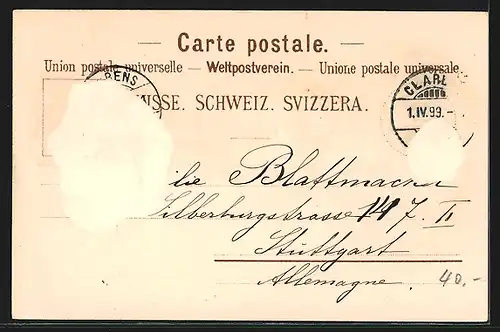 Lithographie Ragaz, Hotel mit Wasserfontäne