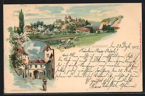 Lithographie Burgdorf, Schloss Burgdorf, Schlosshof