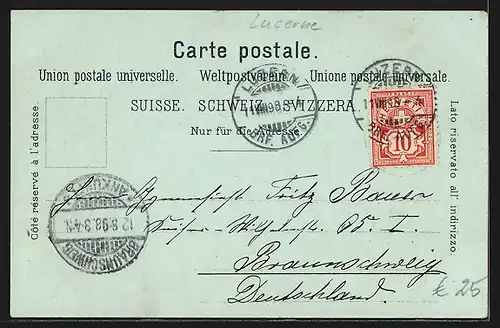 Lithographie Luzern, Teilansicht mit den Alpen