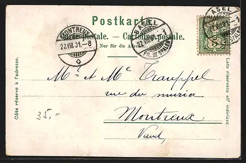 Lithographie Basel, Mercerie Modes Julius Brann, St. Elisabethkirche