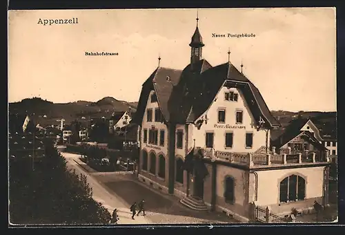 AK Appenzell, Bahnhofstrasse und Neues Postgebäude