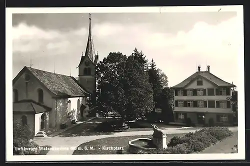 AK Walzenhausen, Kirche und Brunnen am Kirchplatz