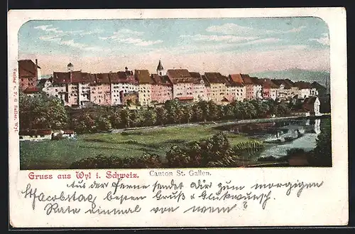 AK Wyl, Häuserzeile am Fluss