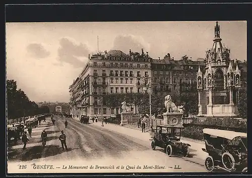 AK Genève, Le Monument de Brunswick et le Quai du Mont-Blanc