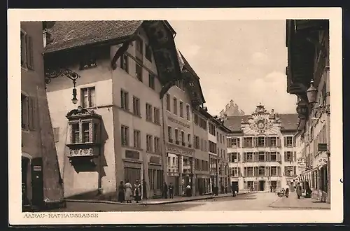 AK Aarau, Strasse Rathausgasse mit Geschäften