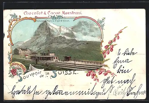 Lithographie Scheidegg, Stations Eiger & Mönch, Bahnhof