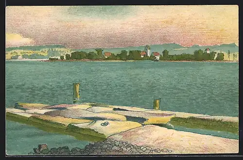 Künstler-AK Ufenau, Blick auf die Insel