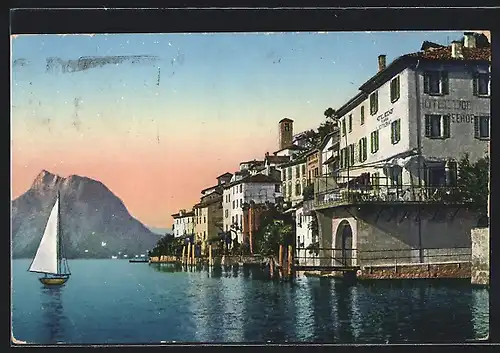AK Gandria /Lago di Lugano, Küstenpartie mit Hotel Seehof