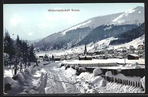 AK Davos, Ortsansicht im Winter
