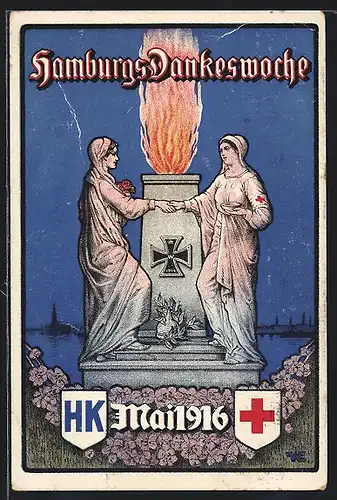 Künstler-AK Hamburg, Dankeswoche Mai 1916, Rotes Kreuz